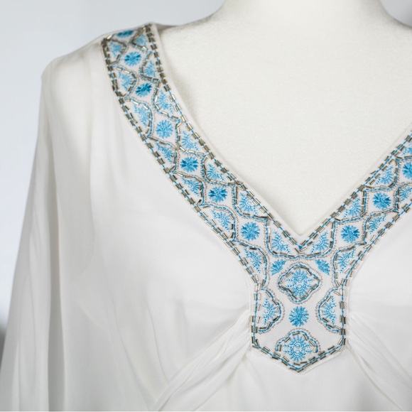 SOLD - White House Black Market Beaded Embellished Trim Kimono Blouse, Small - Picture 2 of 7
